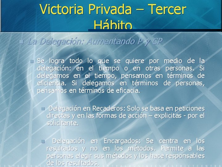 Victoria Privada – Tercer Hábito n La Delegación: Aumentando P y CP n Se