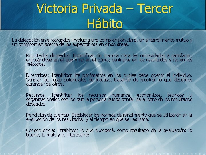 Victoria Privada – Tercer Hábito La delegación en encargados involucra una comprensión clara, un