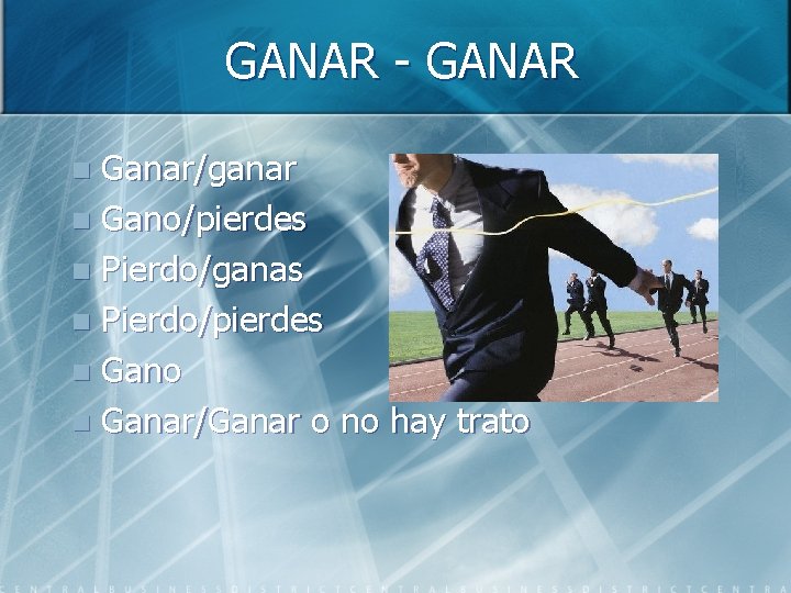 GANAR - GANAR Ganar/ganar n Gano/pierdes n Pierdo/ganas n Pierdo/pierdes n Gano n Ganar/Ganar