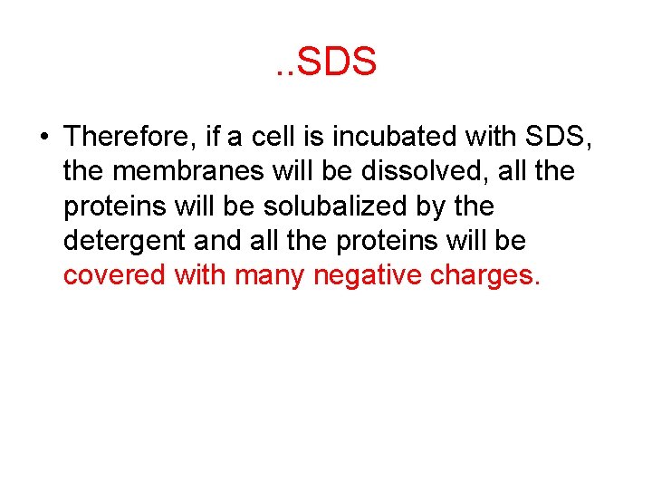 . . SDS • Therefore, if a cell is incubated with SDS, the membranes