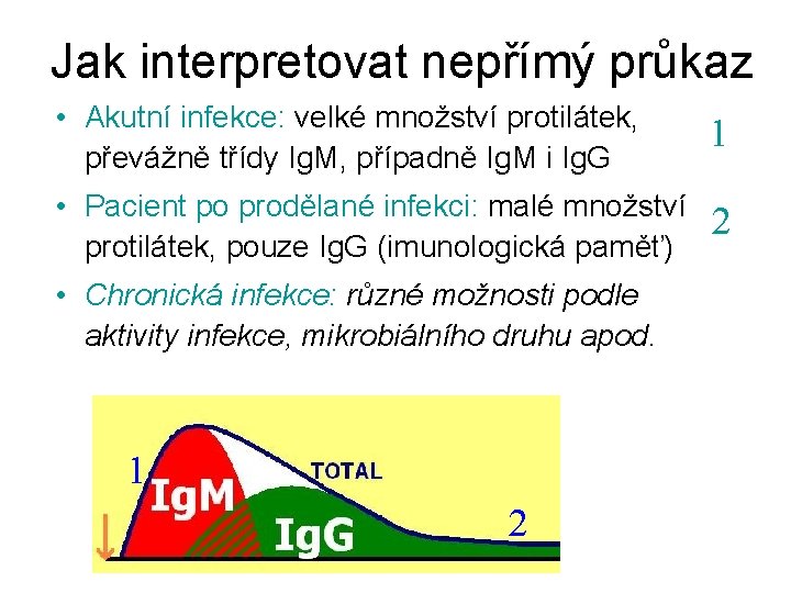 Jak interpretovat nepřímý průkaz • Akutní infekce: velké množství protilátek, převážně třídy Ig. M,