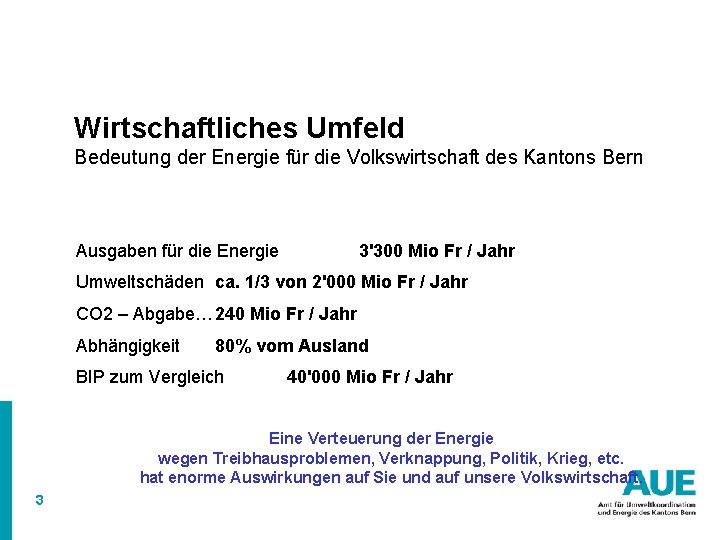 Wirtschaftliches Umfeld Bedeutung der Energie für die Volkswirtschaft des Kantons Bern Ausgaben für die