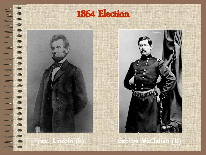 1864 Election Pres. Lincoln (R) George Mc. Clellan (D) 