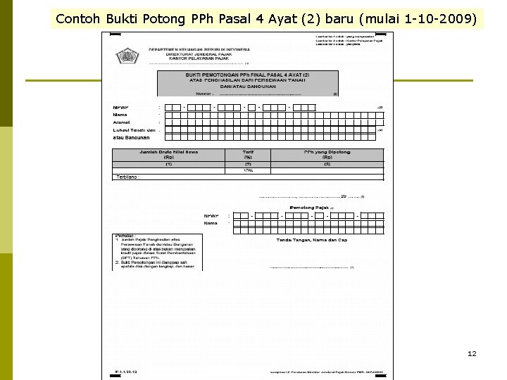Contoh Bukti Potong PPh Pasal 4 Ayat (2) baru (mulai 1 -10 -2009) 12
