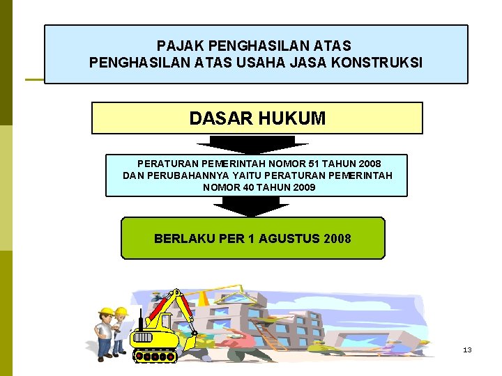 PAJAK PENGHASILAN ATAS USAHA JASA KONSTRUKSI DASAR HUKUM PERATURAN PEMERINTAH NOMOR 51 TAHUN 2008