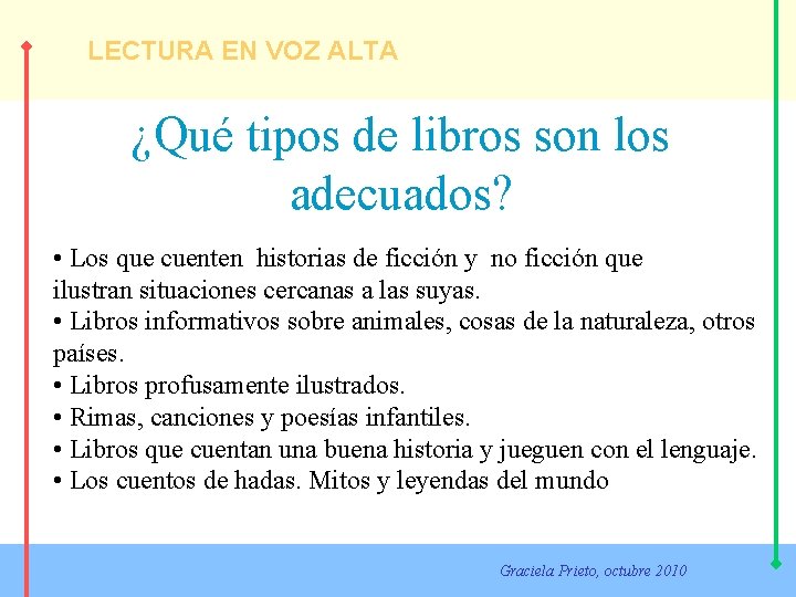 LECTURA EN VOZ ALTA ¿Qué tipos de libros son los adecuados? • Los que