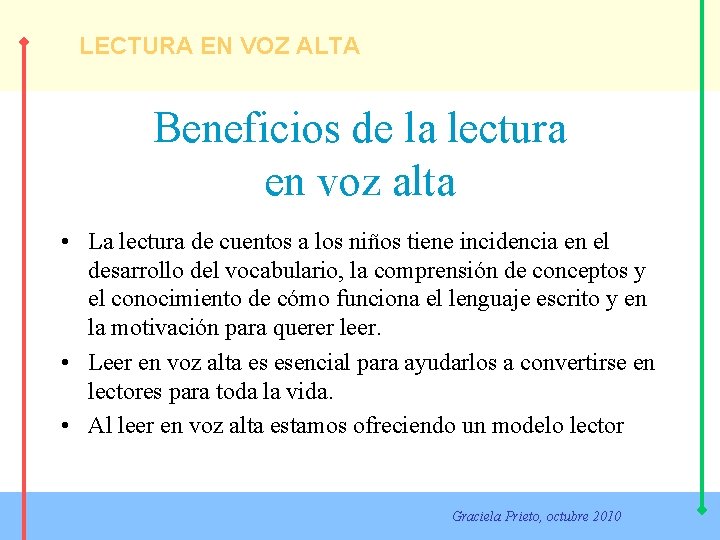 LECTURA EN VOZ ALTA Beneficios de la lectura en voz alta • La lectura