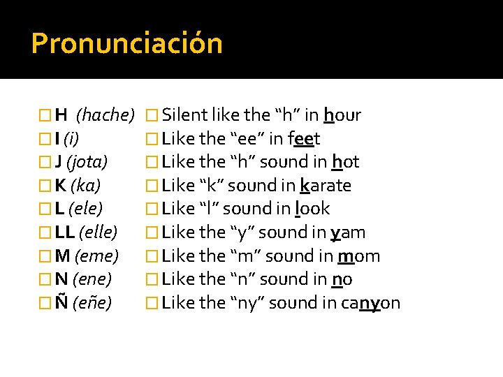 Pronunciación � H (hache) � I (i) � J (jota) � K (ka) �