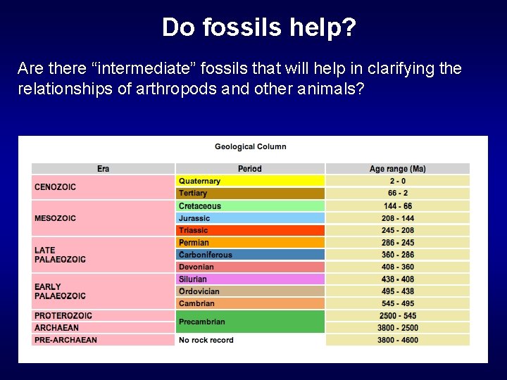 Do fossils help? Are there “intermediate” fossils that will help in clarifying the relationships