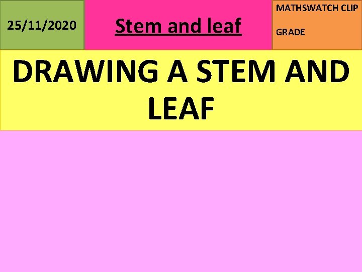 25/11/2020 Stem and leaf MATHSWATCH CLIP GRADE DRAWING A STEM AND LEAF 