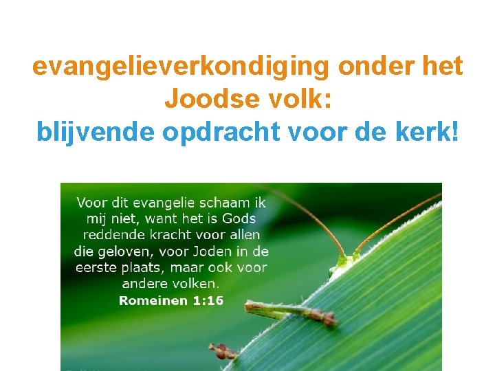 evangelieverkondiging onder het Joodse volk: blijvende opdracht voor de kerk! 