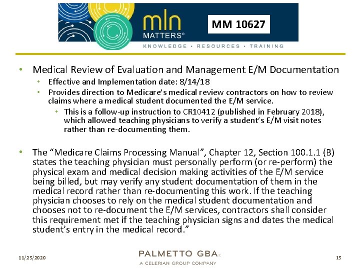 MM 10627 • Medical Review of Evaluation and Management E/M Documentation • Effective and