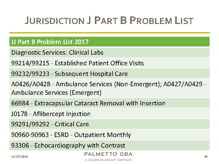 JURISDICTION J PART B PROBLEM LIST JJ Part B Problem List 2017 Diagnostic Services: