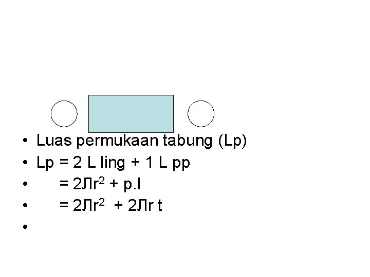  • Luas permukaan tabung (Lp) • Lp = 2 L ling + 1