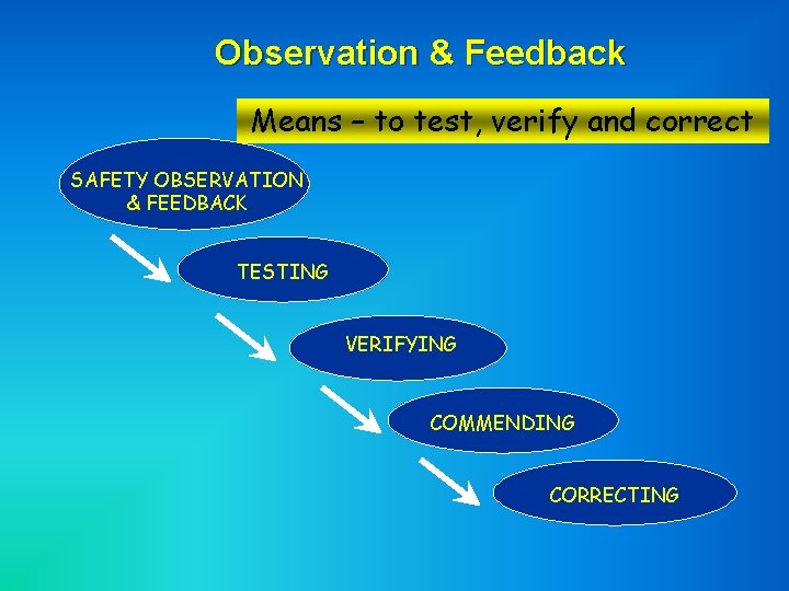 Observation & Feedback Means – to test, verify and correct SAFETY OBSERVATION & FEEDBACK