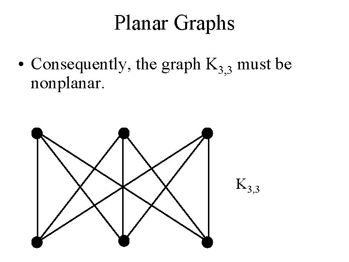 Planar Graphs • Consequently, the graph K 3, 3 must be nonplanar. K 3,