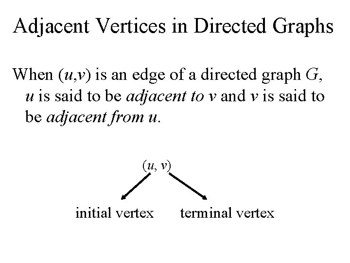 Adjacent Vertices in Directed Graphs When (u, v) is an edge of a directed