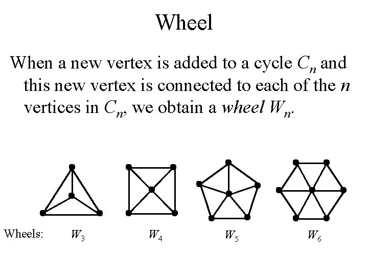 Wheel When a new vertex is added to a cycle Cn and this new