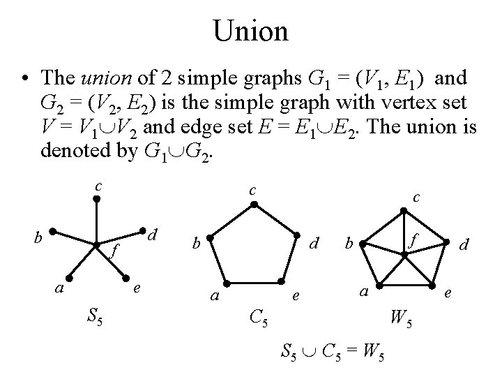 Union • The union of 2 simple graphs G 1 = (V 1, E