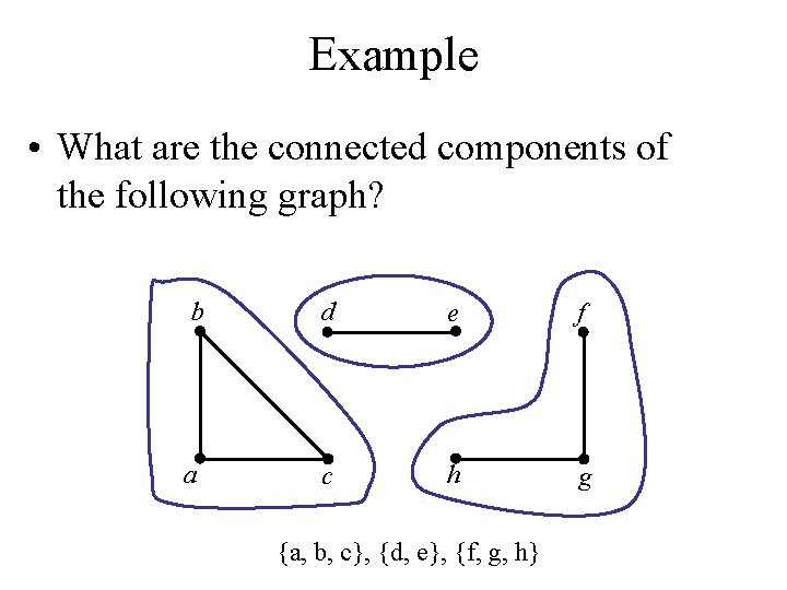 Example • What are the connected components of the following graph? b d e