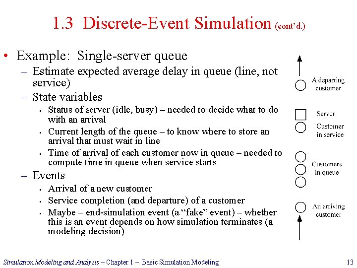 1. 3 Discrete-Event Simulation (cont’d. ) • Example: Single-server queue – Estimate expected average