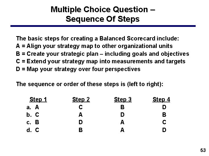 Multiple Choice Question – Sequence Of Steps The basic steps for creating a Balanced
