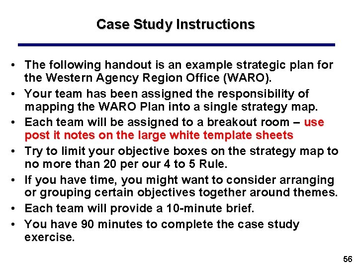 Case Study Instructions • The following handout is an example strategic plan for the