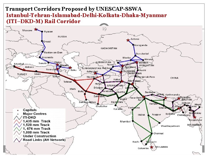 Transport Corridors Proposed by UNESCAP-SSWA Istanbul-Tehran-Islamabad-Delhi-Kolkata-Dhaka-Myanmar (ITI–DKD-M) Rail Corridor 19 
