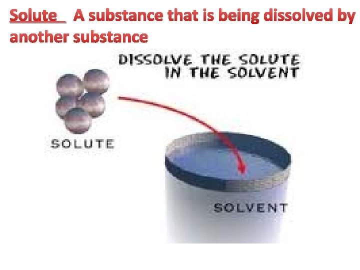 Solute A substance that is being dissolved by another substance 