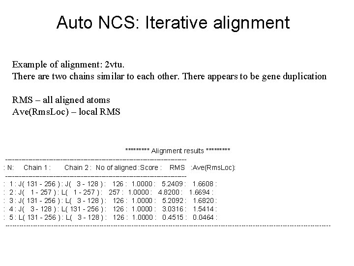 Auto NCS: Iterative alignment Example of alignment: 2 vtu. There are two chains similar