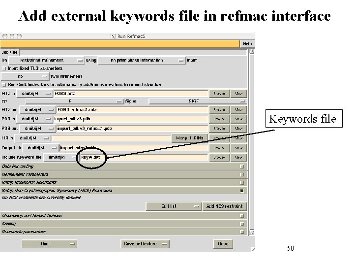 Add external keywords file in refmac interface Keywords file 50 