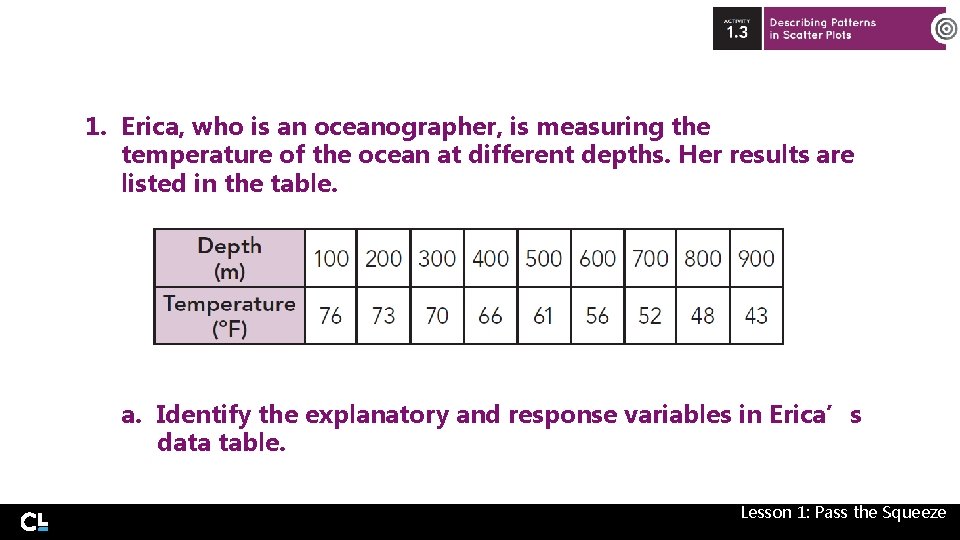 1. Erica, who is an oceanographer, is measuring the temperature of the ocean at