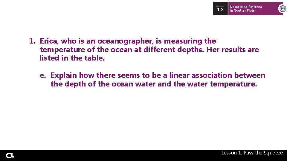 1. Erica, who is an oceanographer, is measuring the temperature of the ocean at