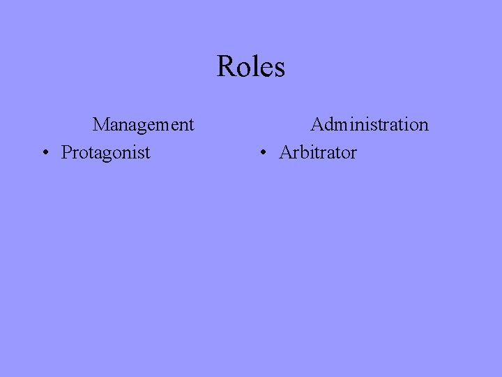 Roles Management • Protagonist Administration • Arbitrator 