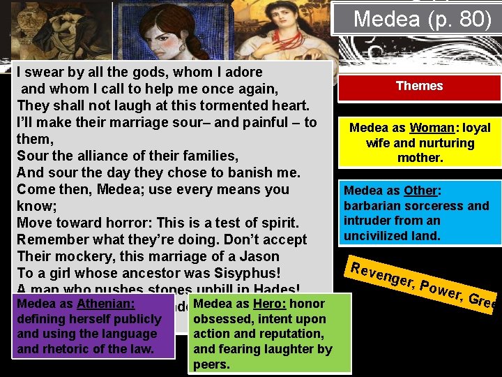 Medea (p. 80) I swear by all the gods, whom I adore and whom