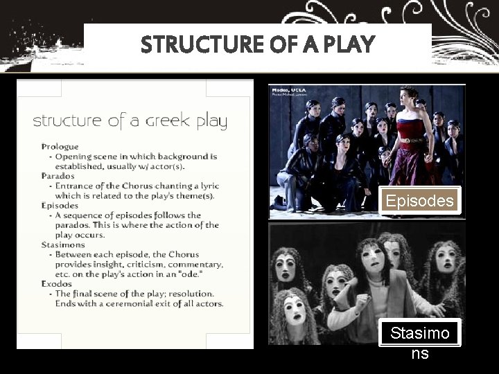 STRUCTURE OF A PLAY Episodes Stasimo ns 