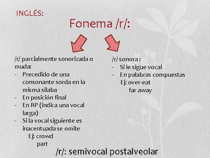 INGLÉS: Fonema /r/: /r/ parcialmente sonorizada o muda: - Precedido de una consonante sorda INGLÉS: Fonema /r/: /r/ parcialmente sonorizada o muda: - Precedido de una consonante sorda