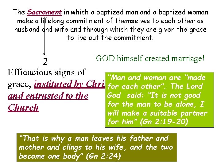 The Sacrament in which a baptized man and a baptized woman make a lifelong