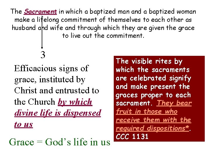 The Sacrament in which a baptized man and a baptized woman make a lifelong