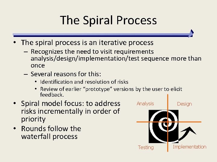 The Spiral Process • The spiral process is an iterative process – Recognizes the