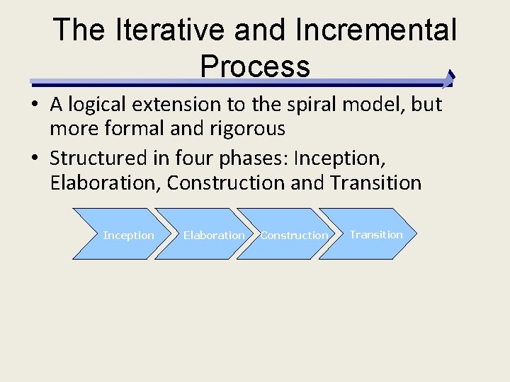 The Iterative and Incremental Process • A logical extension to the spiral model, but