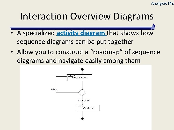 Analysis Pha Interaction Overview Diagrams • A specialized activity diagram that shows how sequence