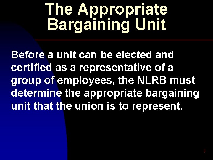 The Appropriate Bargaining Unit Before a unit can be elected and certified as a