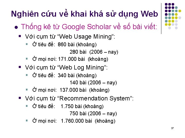 Nghiên cứu về khai khá sử dụng Web l Thống kê từ Google Scholar