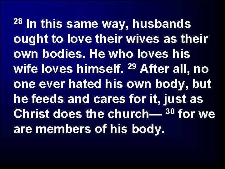 In this same way, husbands ought to love their wives as their own bodies.