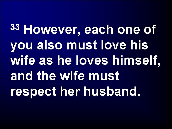 However, each one of you also must love his wife as he loves himself,