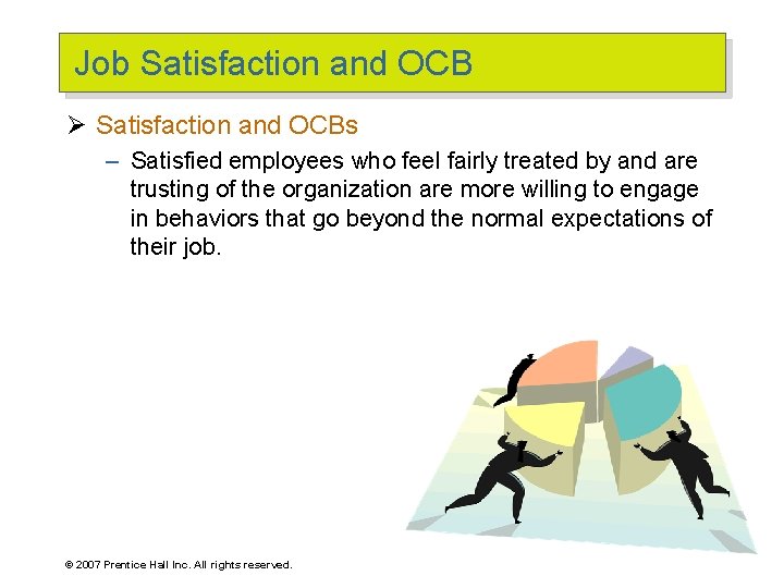 Job Satisfaction and OCB Ø Satisfaction and OCBs – Satisfied employees who feel fairly