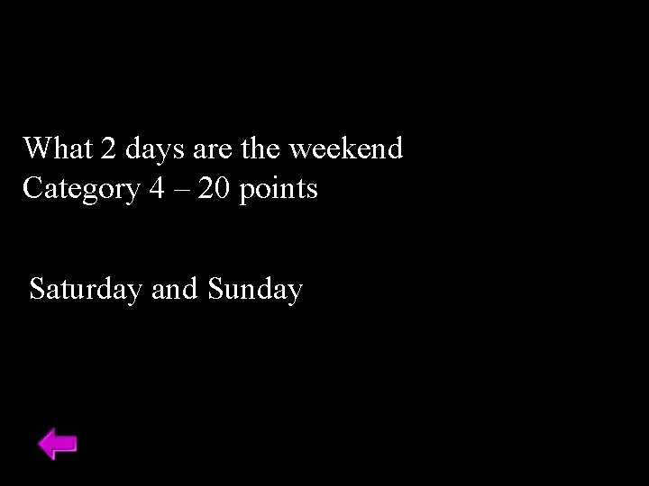 What 2 days are the weekend Category 4 – 20 points Saturday and Sunday