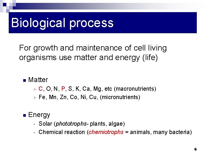 Biological process For growth and maintenance of cell living organisms use matter and energy