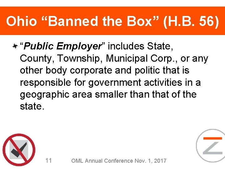 Ohio “Banned the Box” (H. B. 56) “Public Employer” includes State, County, Township, Municipal